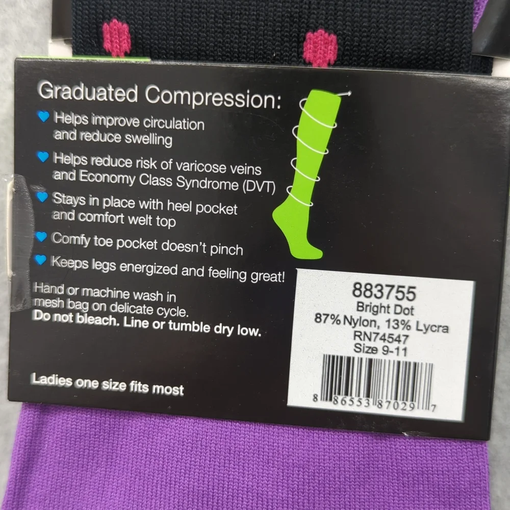 Nurse Mates compression socks 12-14mmHg 9-11 Bright Dot